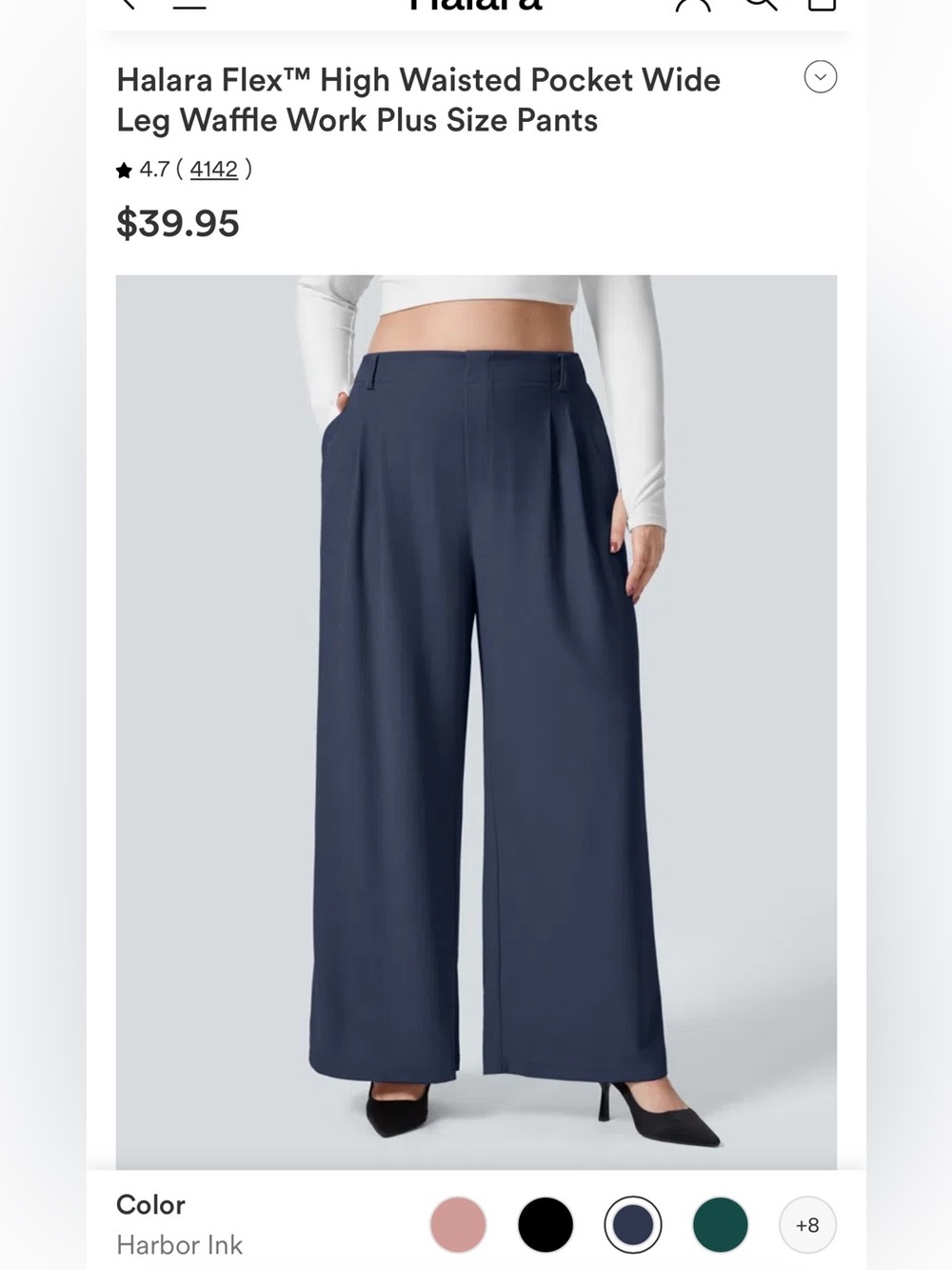 Halara Flex High Waisted Wide Leg Waffle Work Pants in Harbor Ink Plus Sz 1X